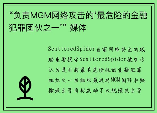 “负责MGM网络攻击的‘最危险的金融犯罪团伙之一’” 媒体