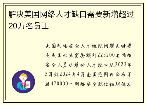 解决美国网络人才缺口需要新增超过20万名员工 