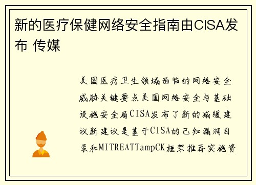 新的医疗保健网络安全指南由CISA发布 传媒